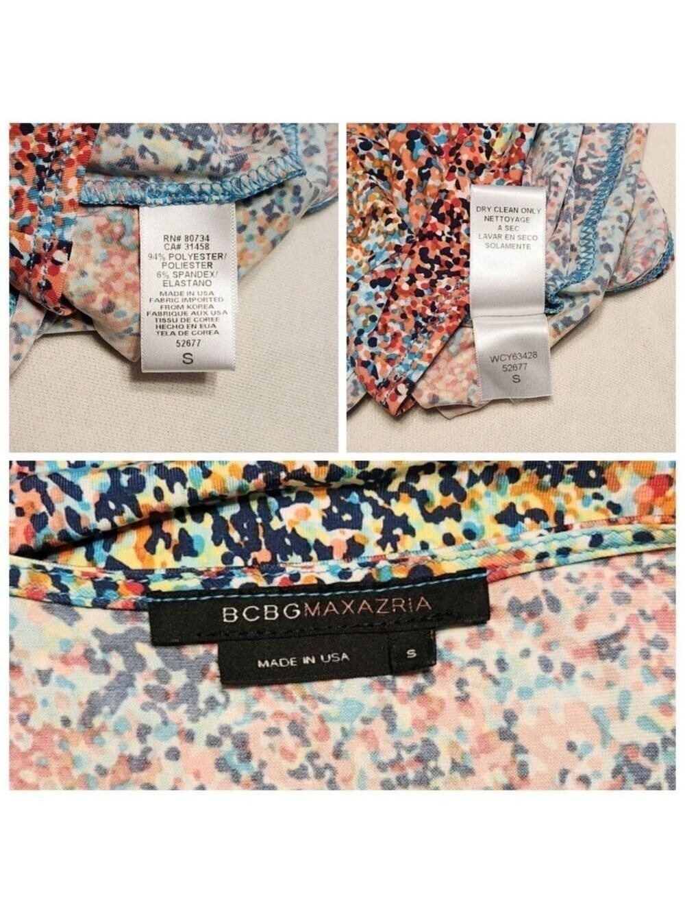 BCBG Max Azria Rainbow Dot Faux Wrap Knit Midi Dress Small - Picture 10 of 11